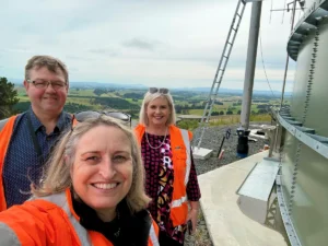 Southern Waters Programme Director Fiona Smith (middle) hits the heights with Clutha District Council deputy chief executive Jules Witt (left) and 3 Waters Group Manager Linda Till.